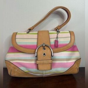 Coach Vintage Twill Soho Pink Multicolor Striped Top Handle Bag